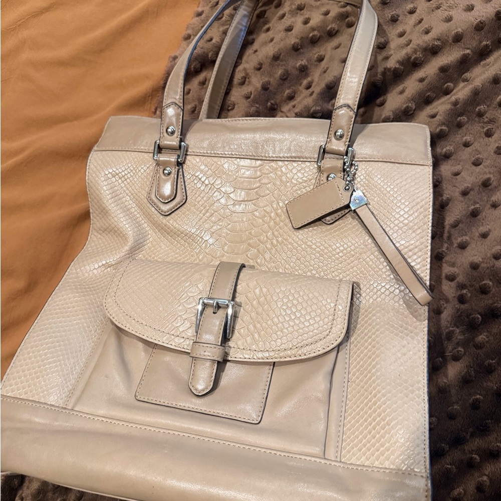 Coach Tan Snakeskin-Embossed Tote